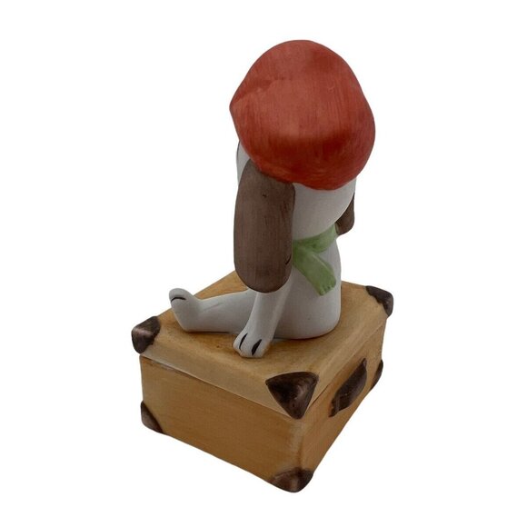 Vtg Lefton Trinket Box Dog Puppy Porcelain Bisque Suitcase Hat Scarf 2325 EUC - Picture 3 of 10